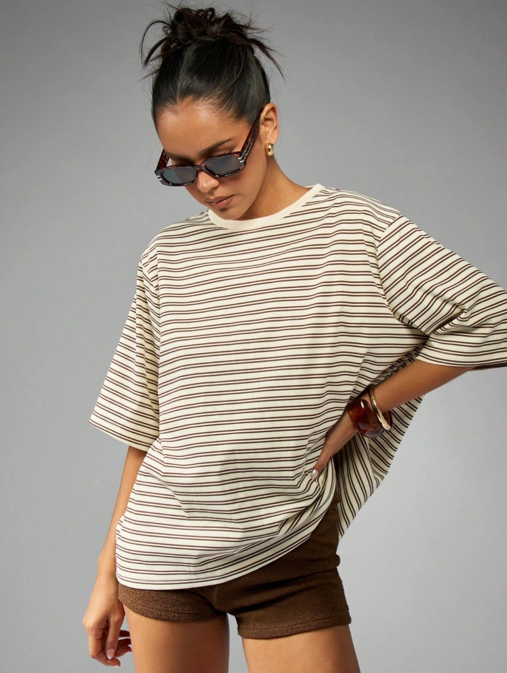 Misguided Classic Oversized Striped Short Sleeve T-shirt